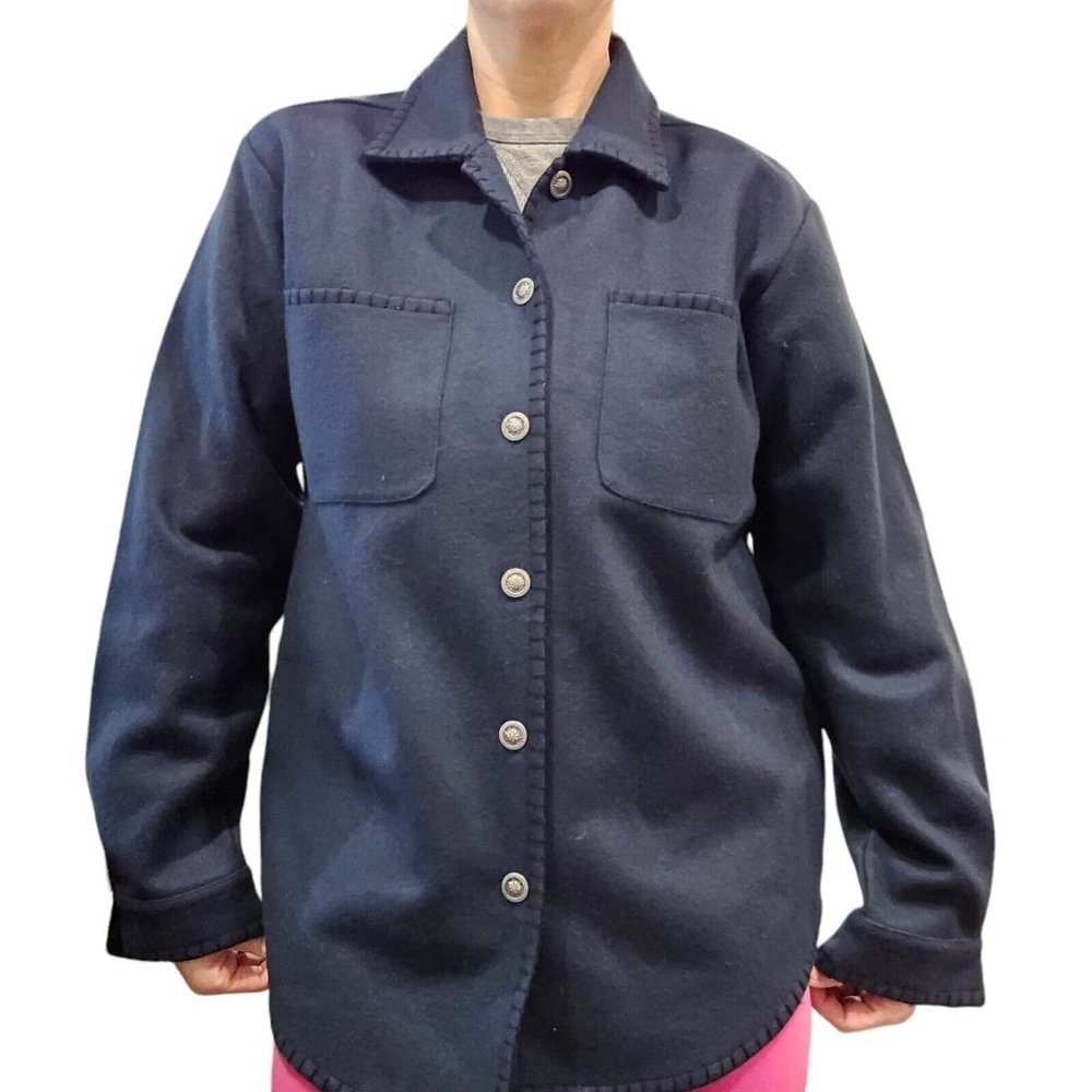 90s Navy Blue Wool Blend Womens Western Shacket Shirt Jacket Medium